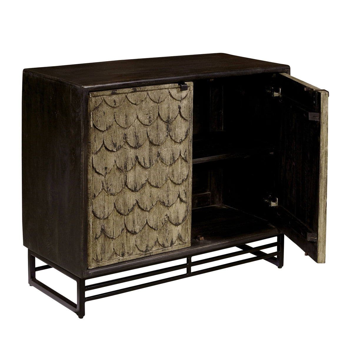 Carved Wooden Two Door Chest in Rustic Brown H218
