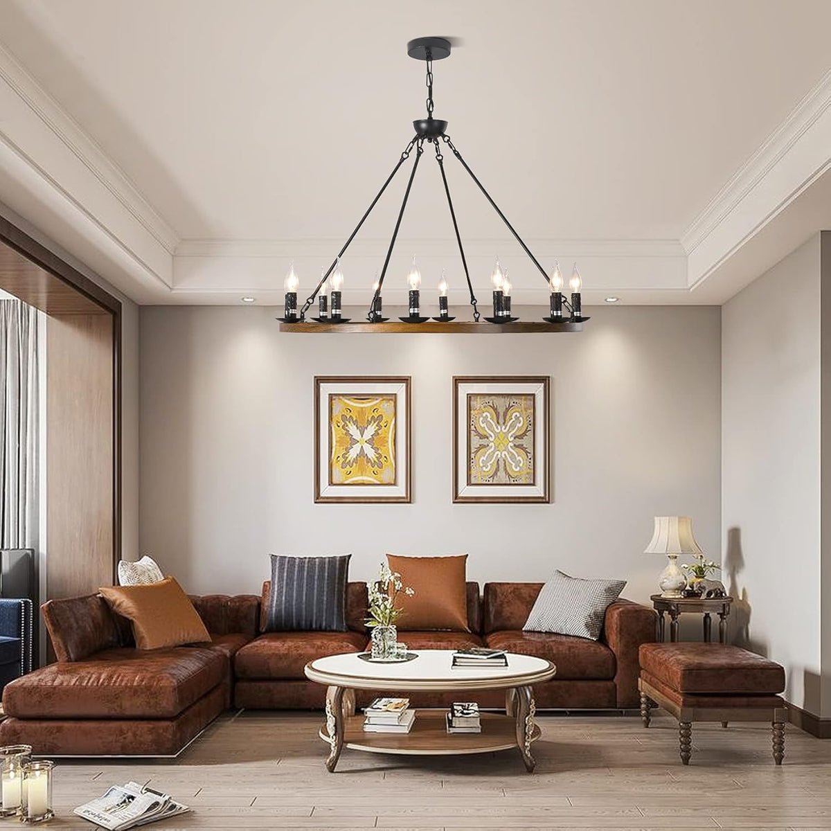 12-Lights Wagon Wheel Chandelier A633588