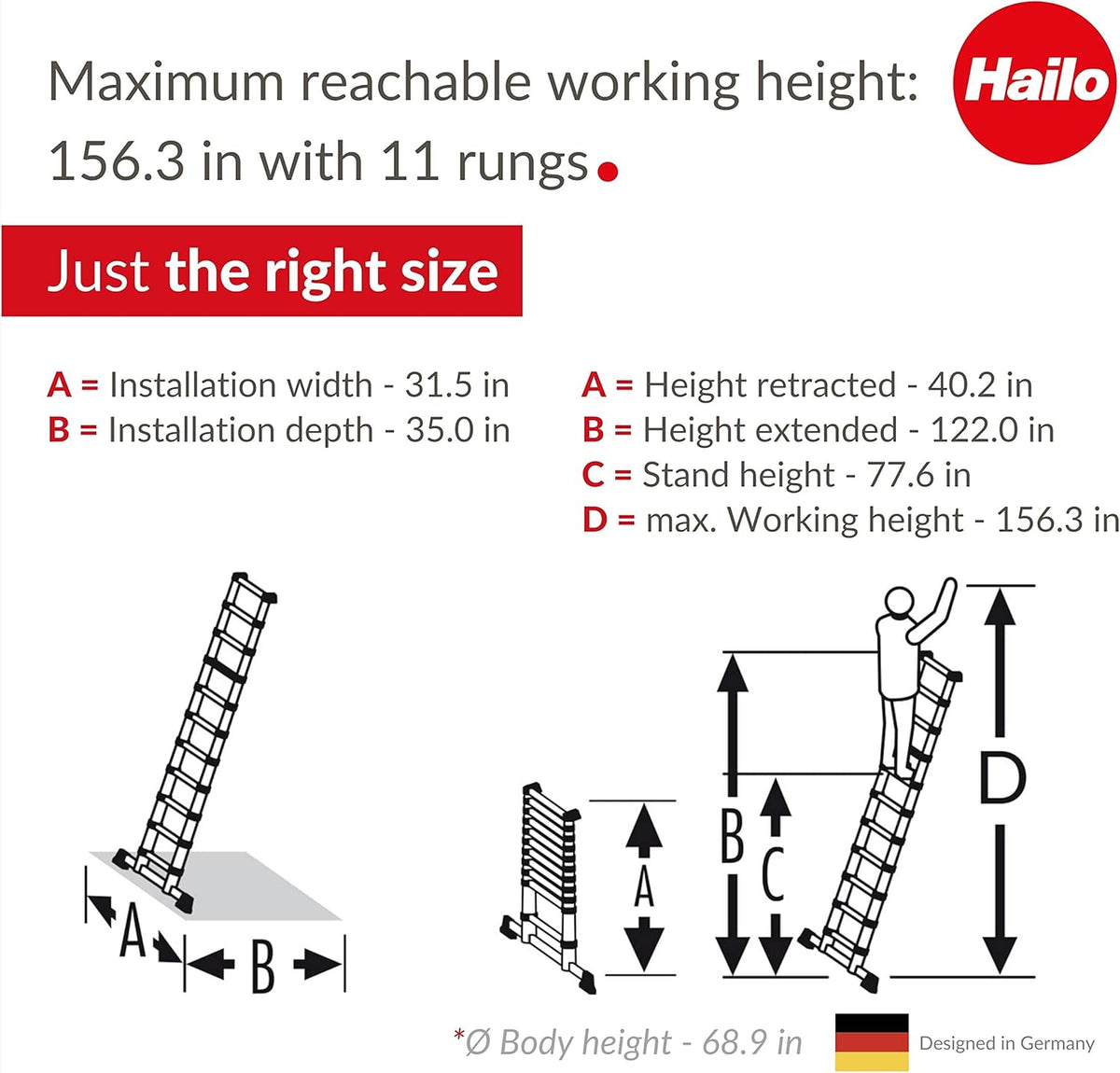 Aluminum Telescopic Safety Ladder 11 Rungs Height Adjustable G438595
