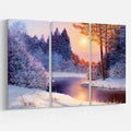 Christmas Forest with River Oil Painting Print Multi-Piece Image on Wrapped Canvas L8107