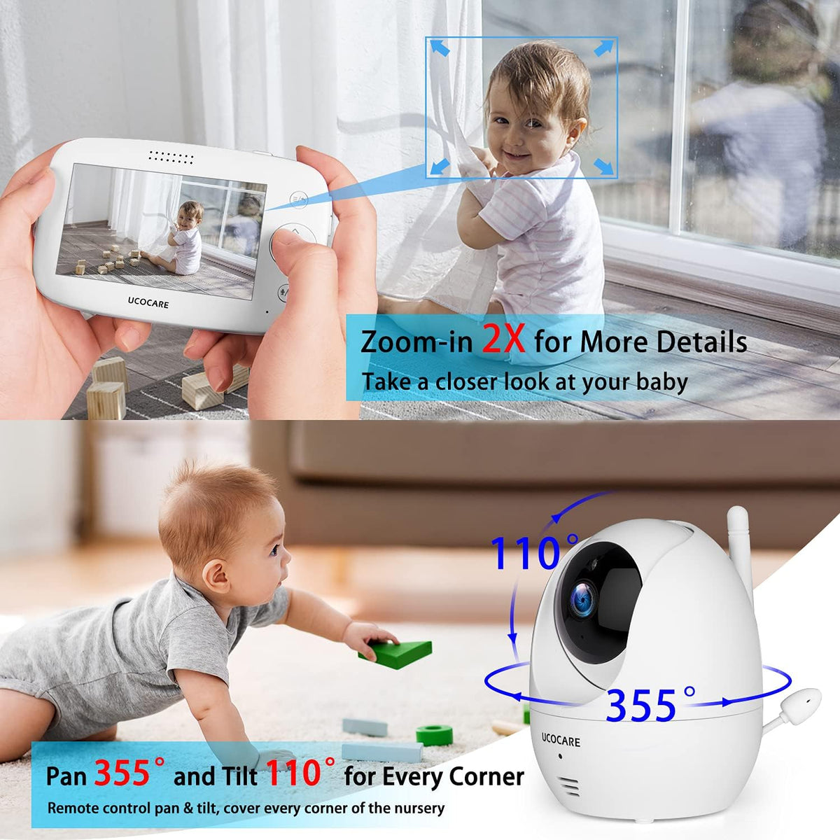 Baby Monitor with Camera and Audio, Night Vision, PTZ, Motion Detection, Temperature Monitor, 2-Way Talk G397825