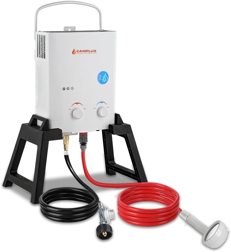 Portable Propane Tankless Water Heater with Stand and Carry Bag N857097