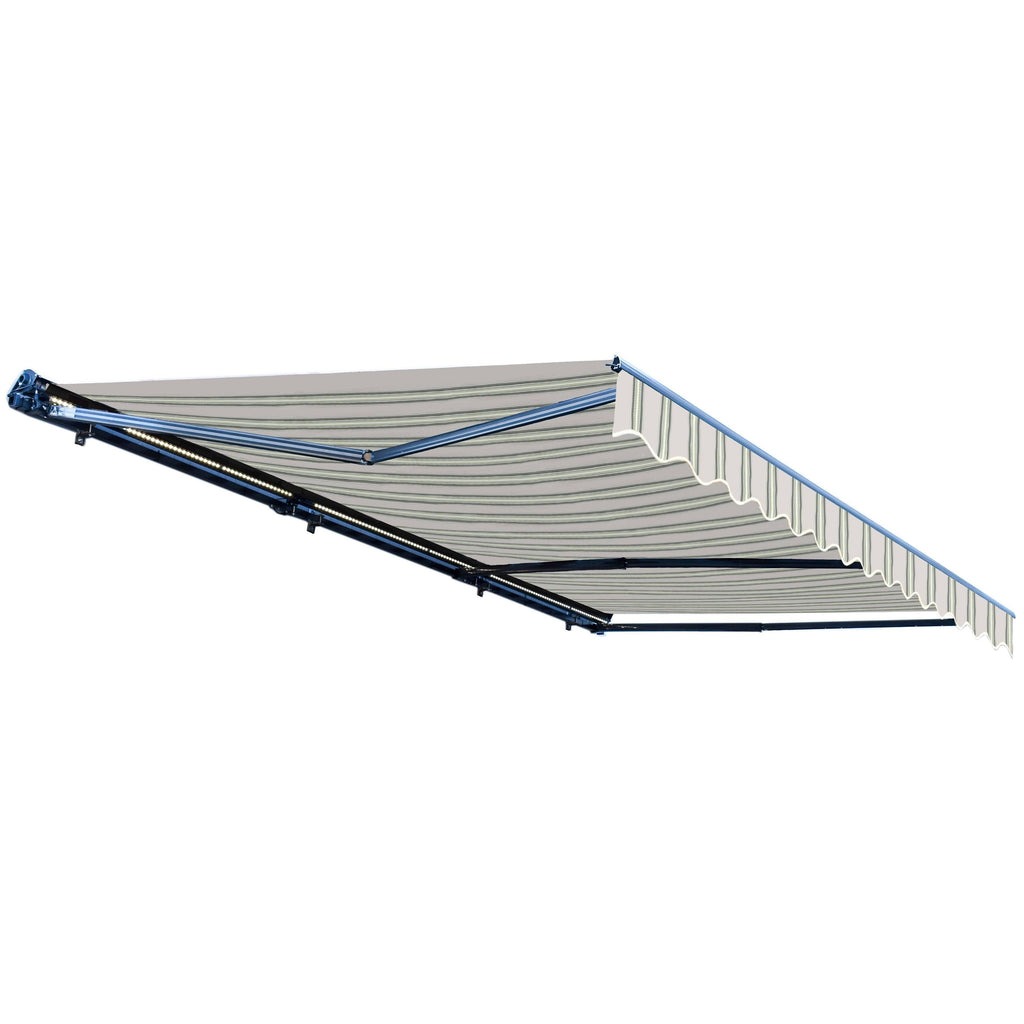 10 x 8 Feet Multi-Striped Green Motorized Retractable Patio Awning N631033