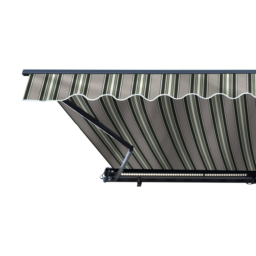 10 x 8 Feet Multi-Striped Green Motorized Retractable Patio Awning N631033