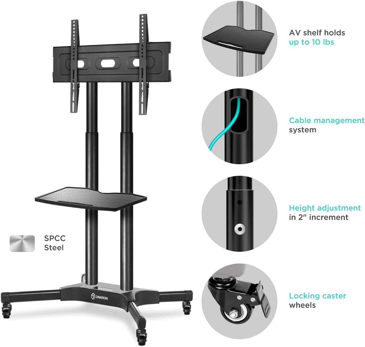 Mobile TV Stand for 40 to 65 Inch TV with Wheels Shelves E482547