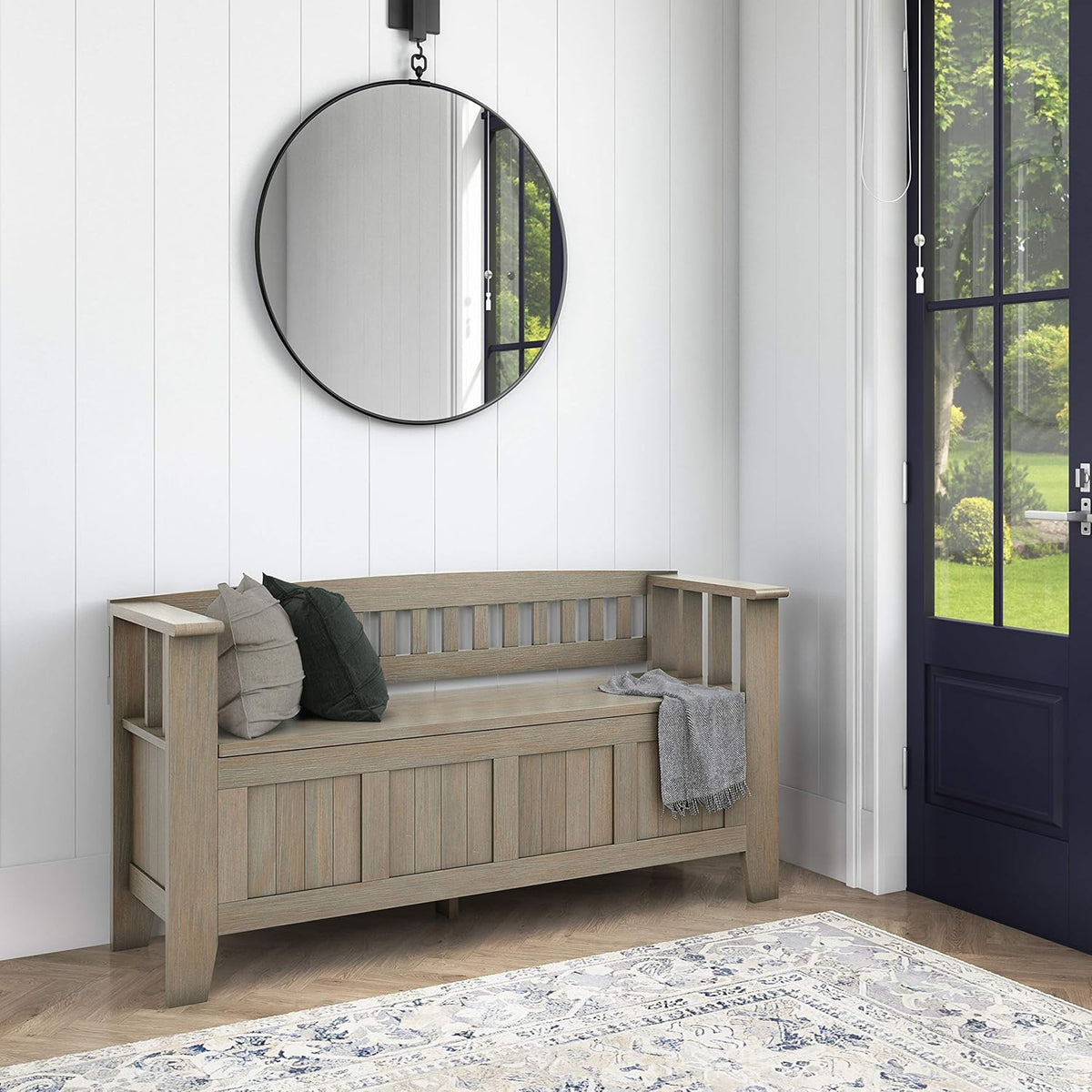White Solid Wood 48 inch Storage Bench Q754969