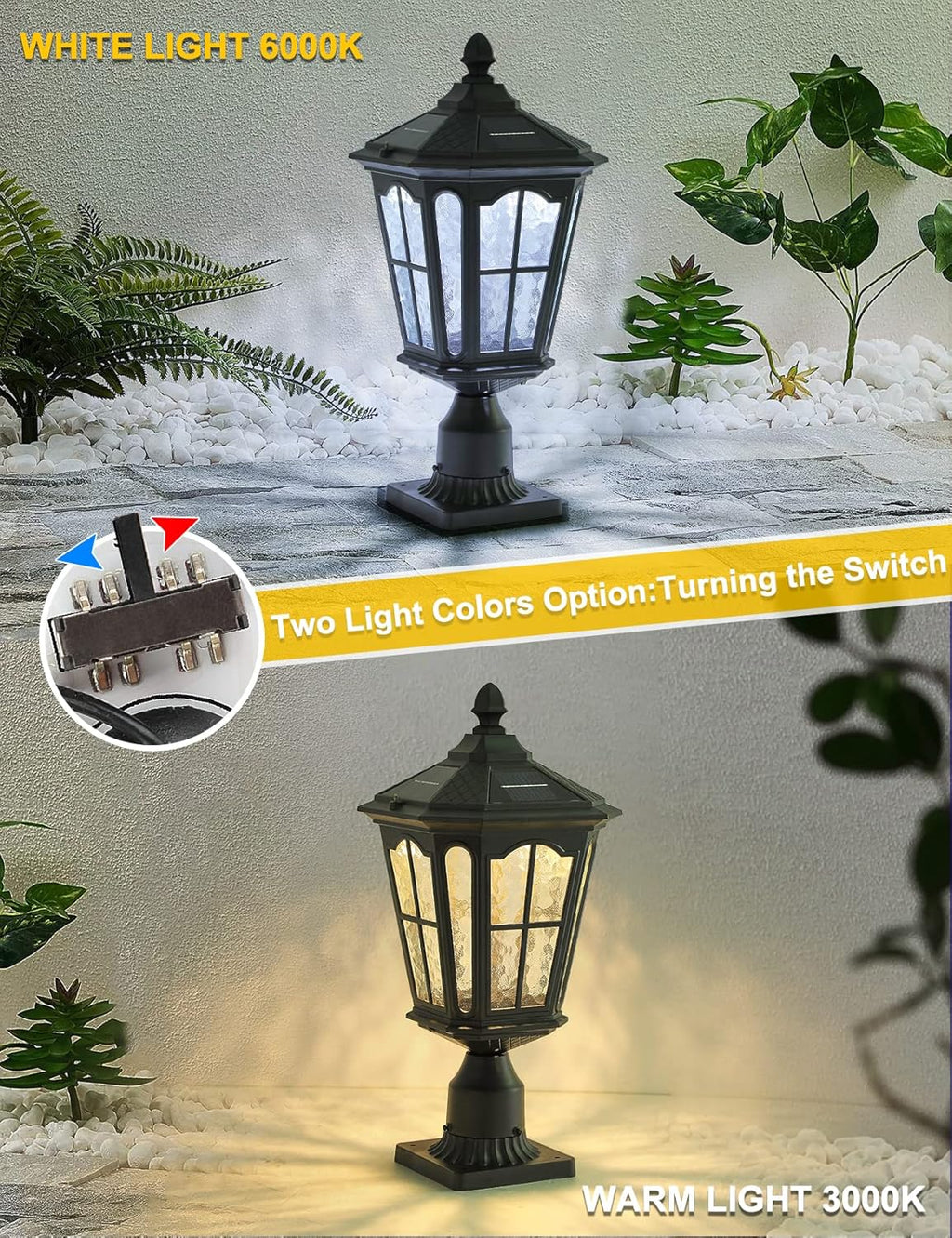 Solar Lamp Post Light with 3-Inch Pier Mount Base, Die Cast Aluminum, 20.5''H, Matte Black Q7999