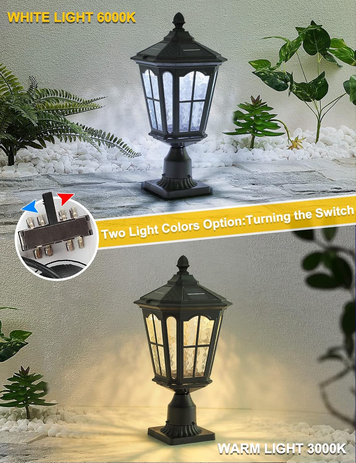 Solar Lamp Post Light with 3-Inch Pier Mount Base, Die Cast Aluminum, 20.5''H, Matte Black Q7999