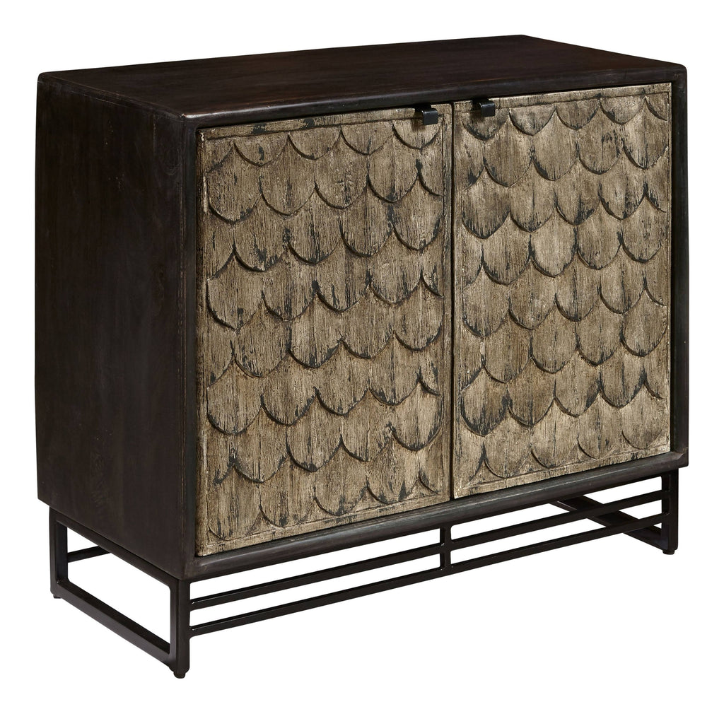 Carved Wooden Two Door Chest in Rustic Brown H218