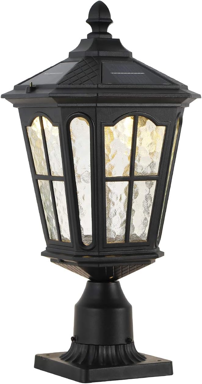 Solar Lamp Post Light with 3-Inch Pier Mount Base, Die Cast Aluminum, 20.5''H, Matte Black Q7999