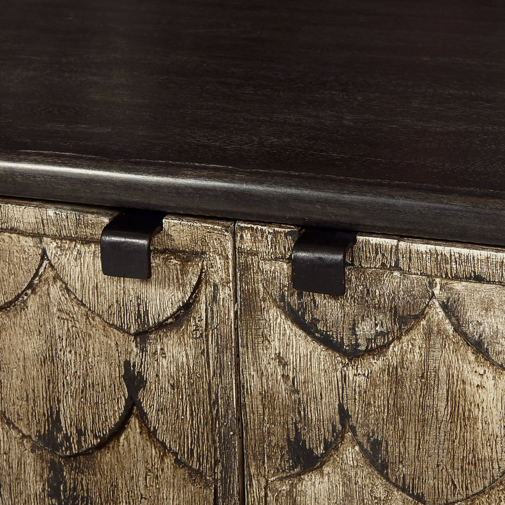Carved Wooden Two Door Chest in Rustic Brown H218