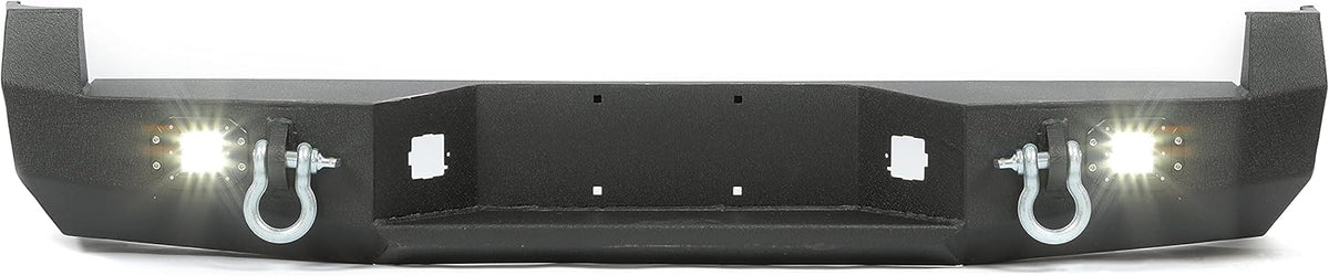 Rear Bumper with License Plate D-Rings Lights Powder Coated Steel A7292