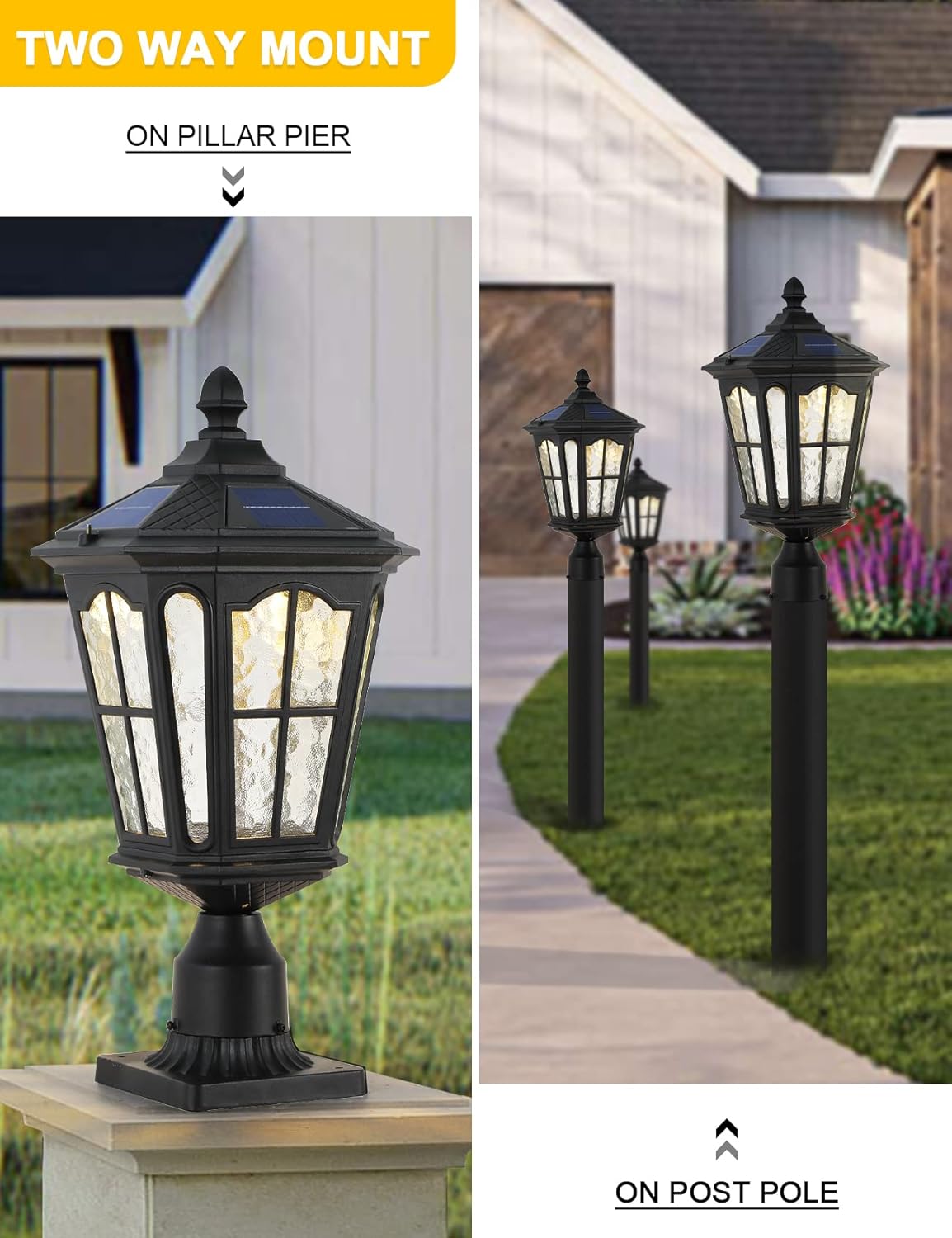Solar Lamp Post Light with 3-Inch Pier Mount Base, Die Cast Aluminum, 20.5''H, Matte Black Q7999