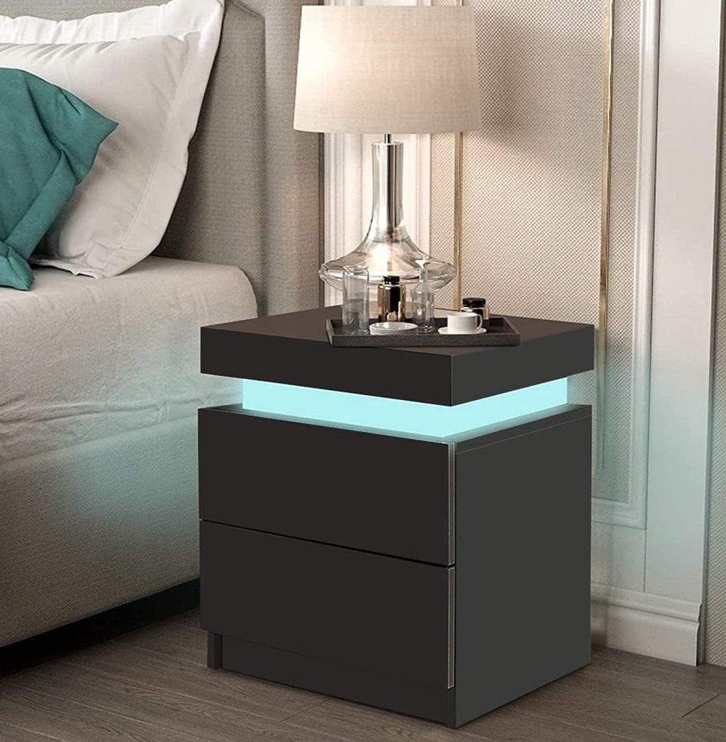 White LED Nightstand with 2 Drawers B687