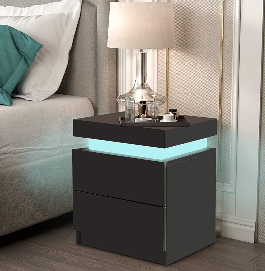 White LED Nightstand with 2 Drawers B687