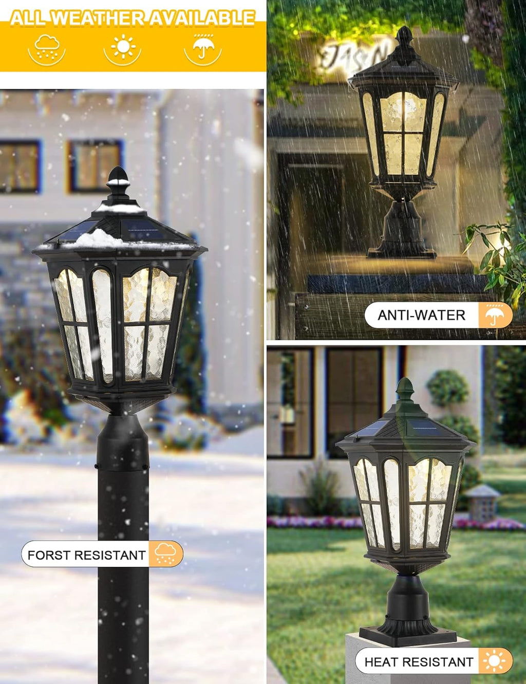 Solar Lamp Post Light with 3-Inch Pier Mount Base, Die Cast Aluminum, 20.5''H, Matte Black Q7999
