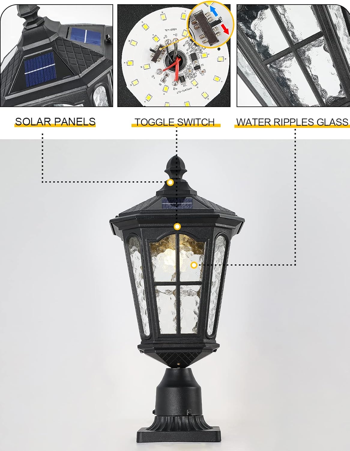 Solar Lamp Post Light with 3-Inch Pier Mount Base, Die Cast Aluminum, 20.5''H, Matte Black Q7999