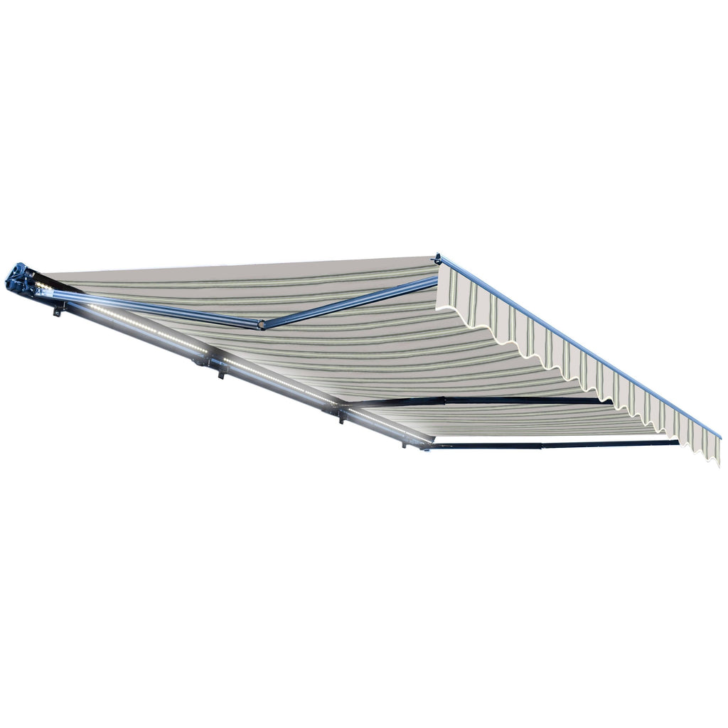 10 x 8 Feet Multi-Striped Green Motorized Retractable Patio Awning N631033