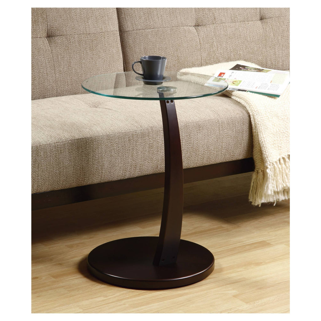 Cappuccino Bentwood Accent Table with Tempered Glass E2788