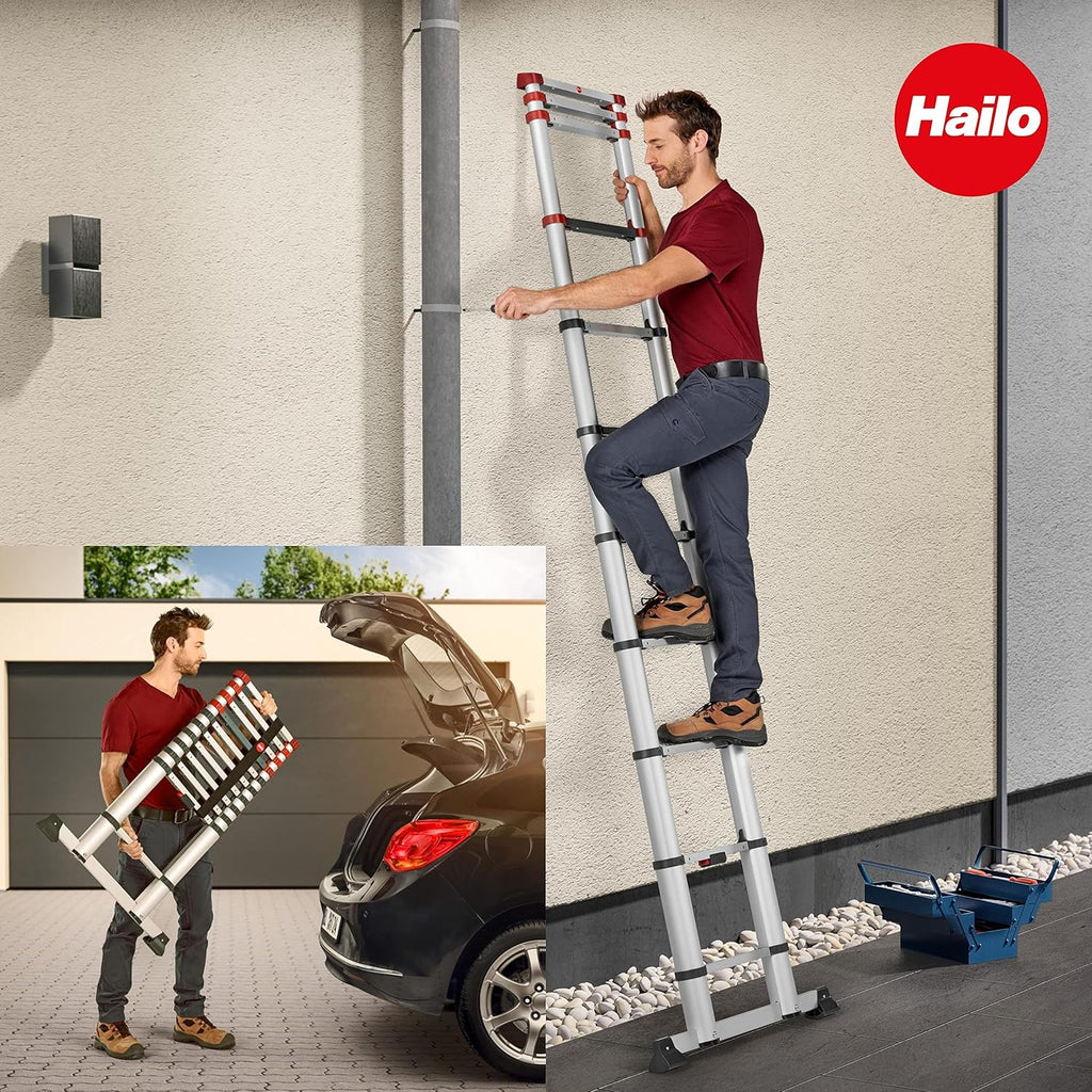 Aluminum Telescopic Safety Ladder 11 Rungs Height Adjustable G438595