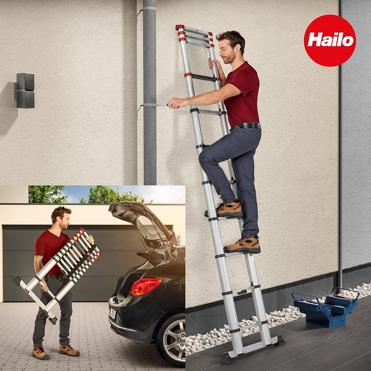 Aluminum Telescopic Safety Ladder 11 Rungs Height Adjustable G438595