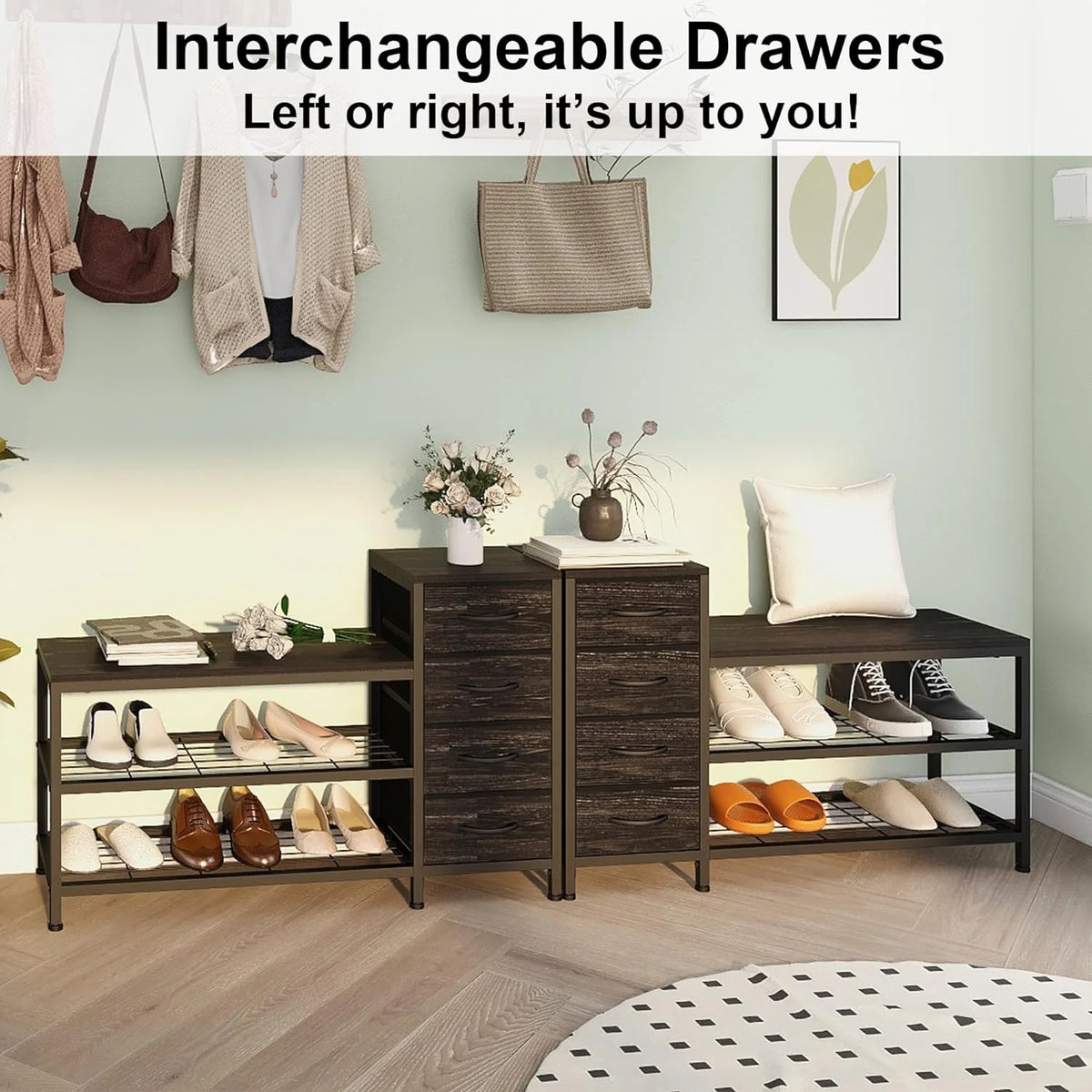 3 Tier Shoe Storage Bench with 4 Fabric Drawers O220649