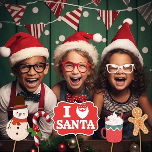 Christmas Photo Booth Props 41-pc Kit with Sign, Adhesive Pads, Sticks L22621