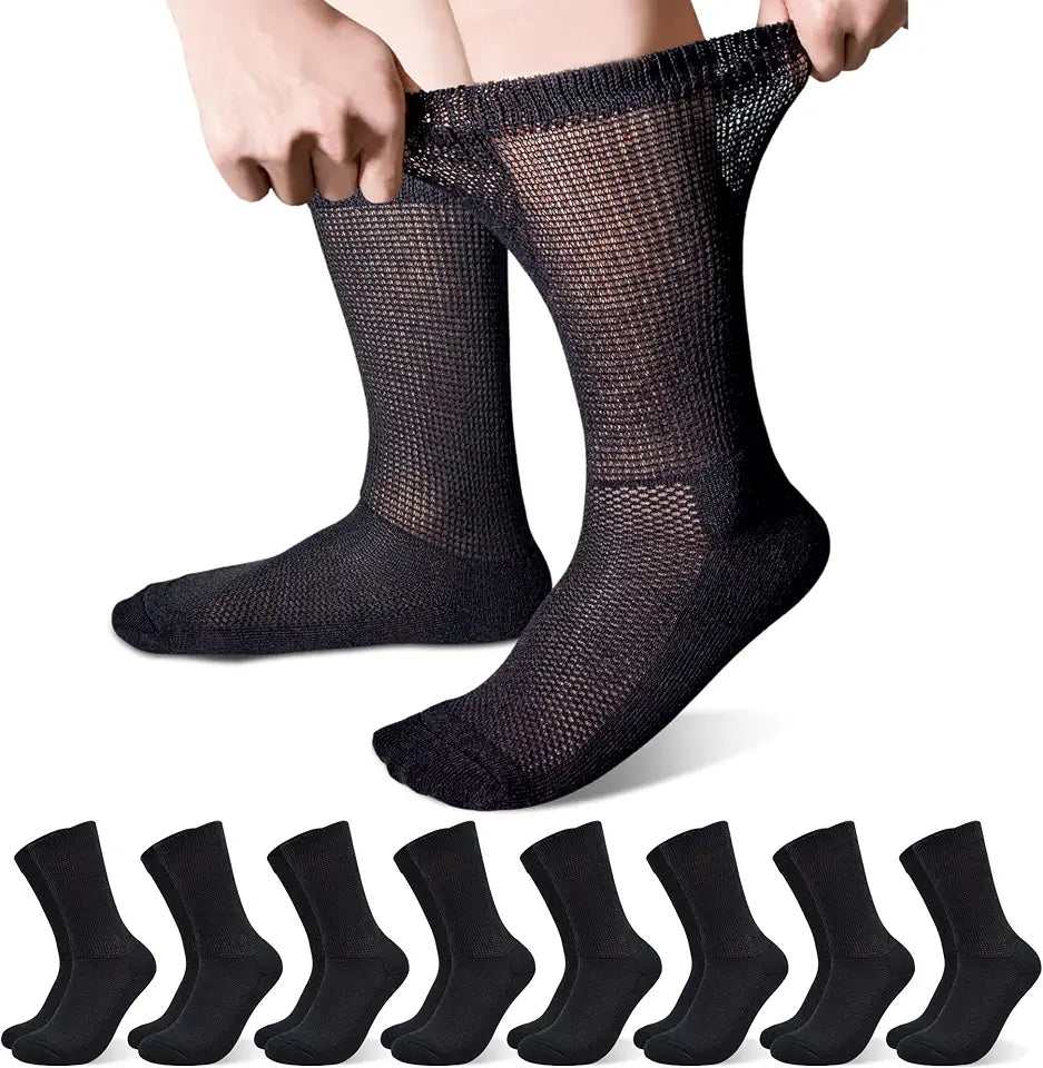 8 Pairs Extra Wide Non Binding Crew Socks V699