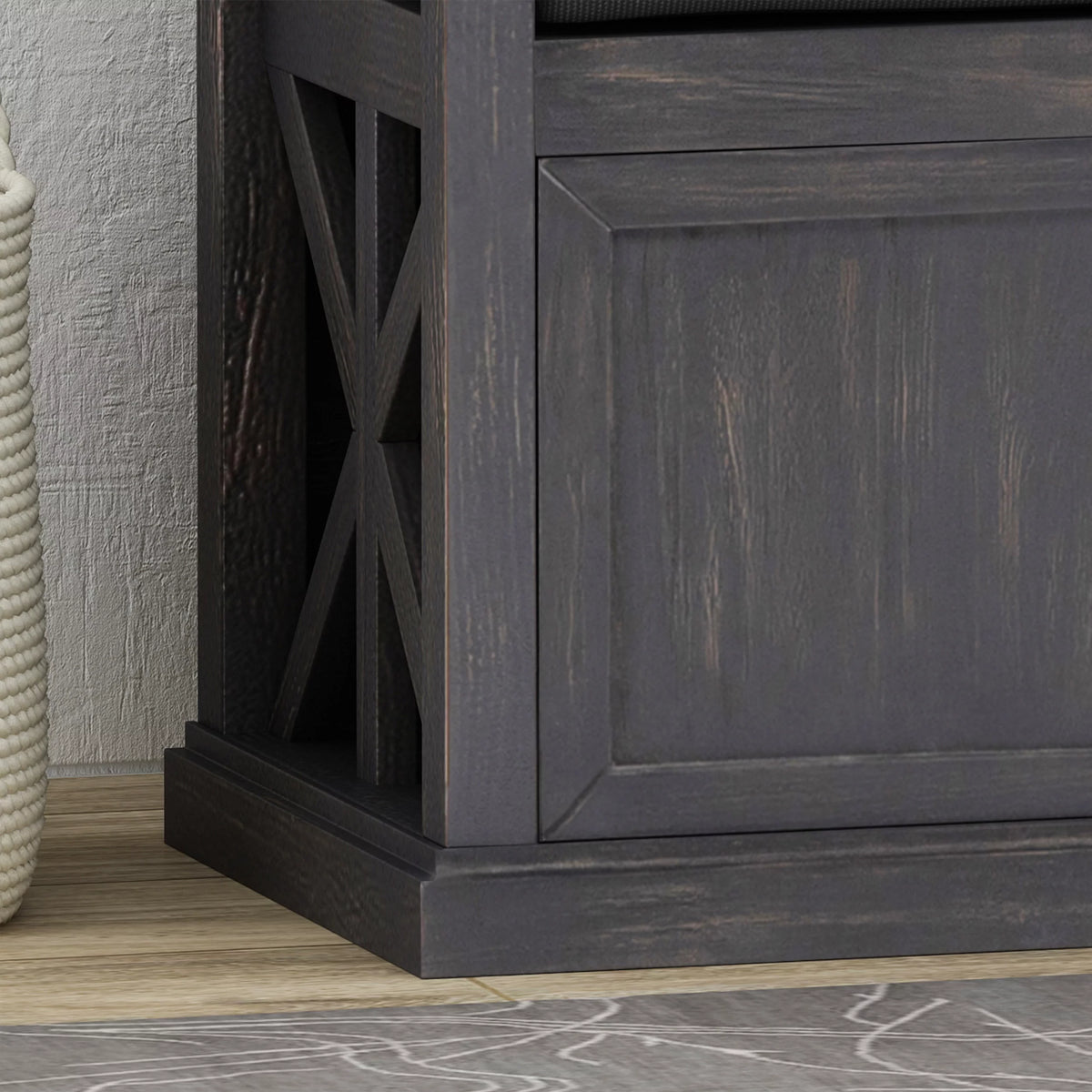 Acacia Wood Storage Bench with Cushion W438