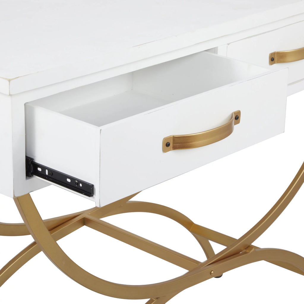 White Wood 2 Drawers Console Table with Arched Base Q501