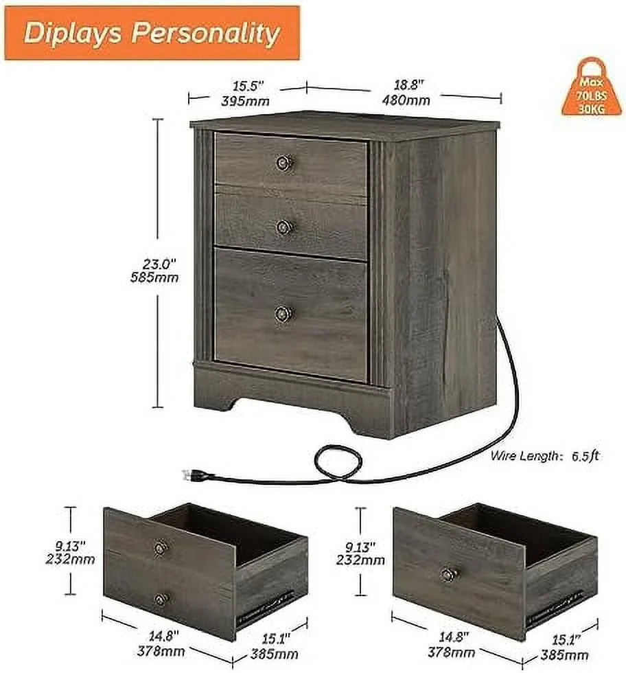 18 Inch End Table with 2 Drawers and Charging Station N6799