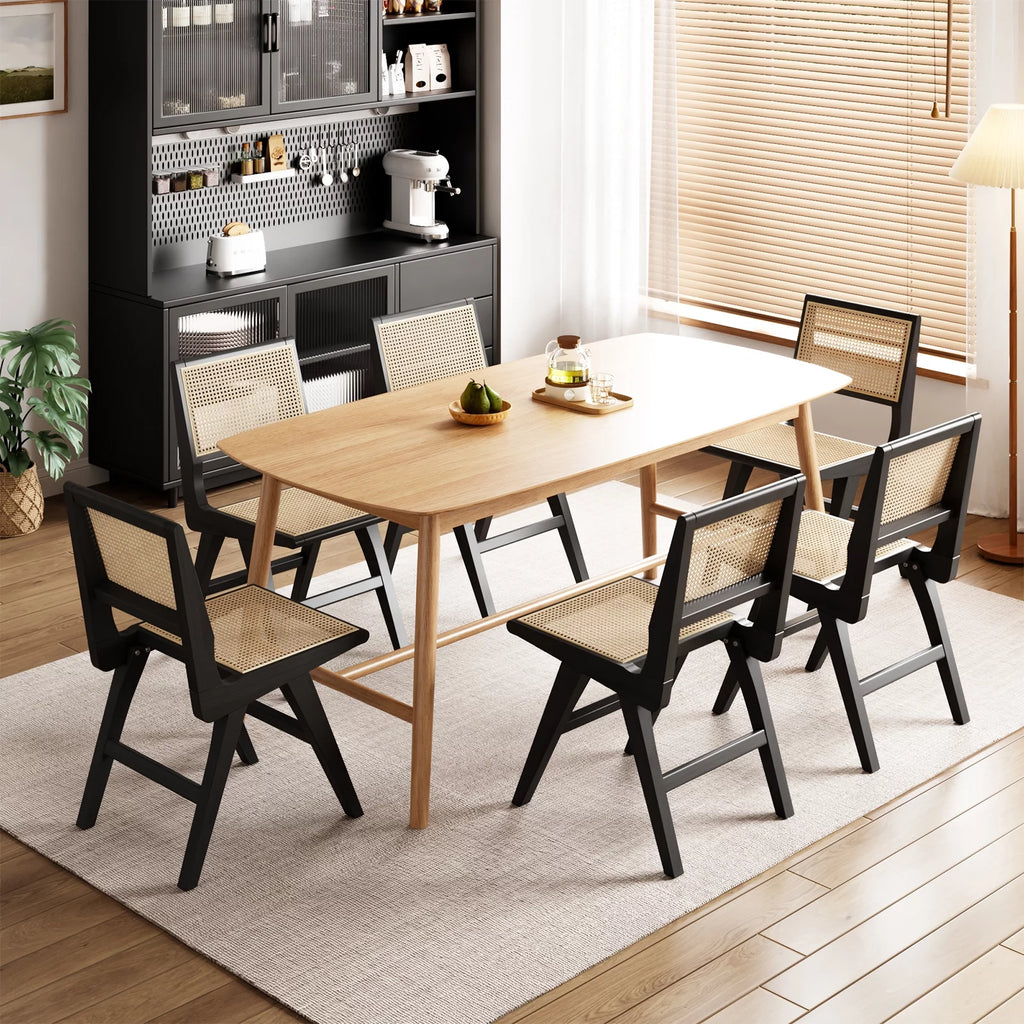 Rattan Wood Chairs Set of 2, Black R663549