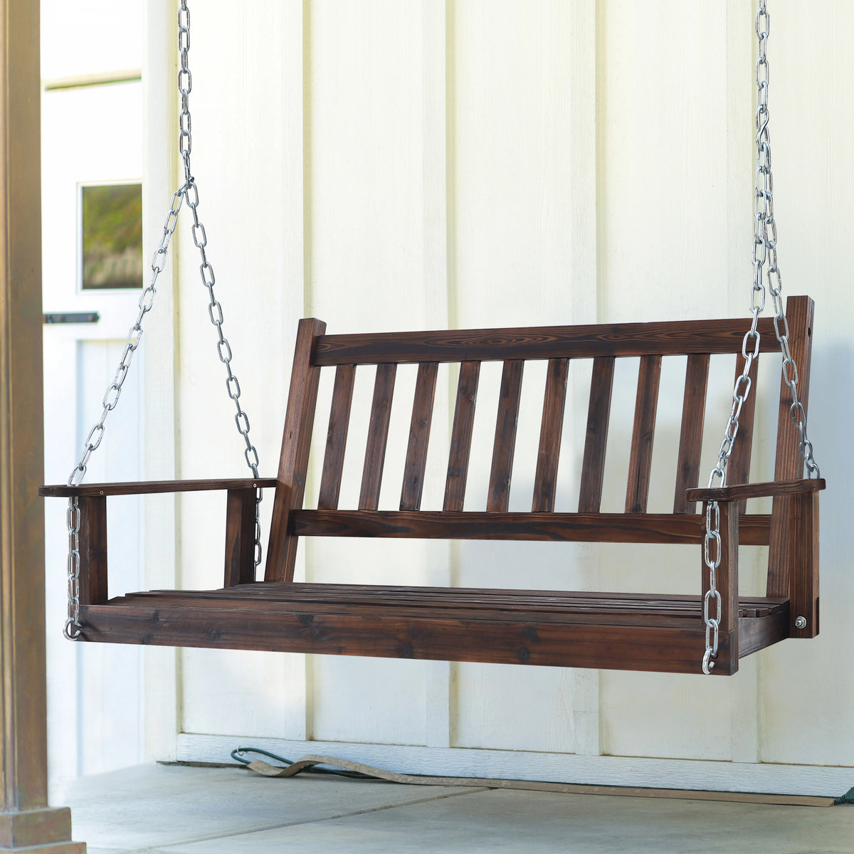 Wooden Porch Swing 4ft with Chains 2-person Swing Bench O609