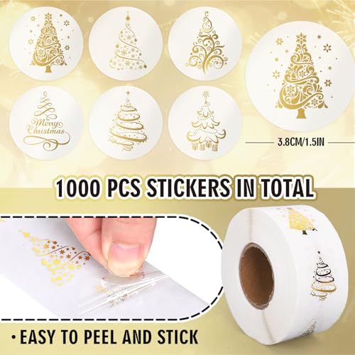 1000Pcs Clear Christmas Stickers Roll Gold Foil Self-Adhesive Label Decals C20527
