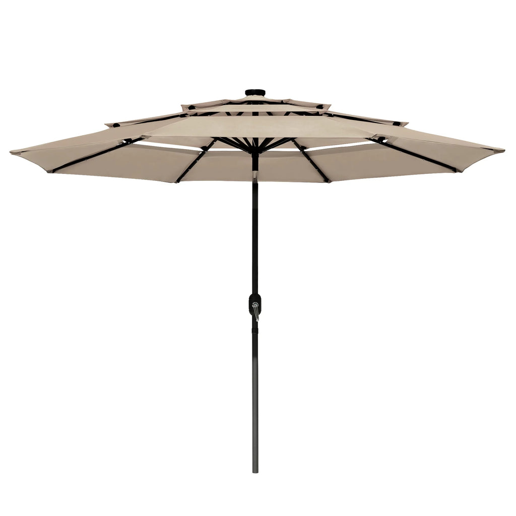 10 Ft 3 Tier Solar LED Patio Umbrella R1901