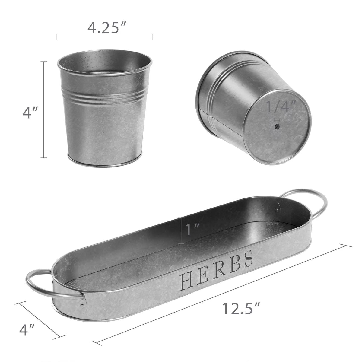 Galvanized Herb Garden Planter Set with Tray Set of 3 R72581