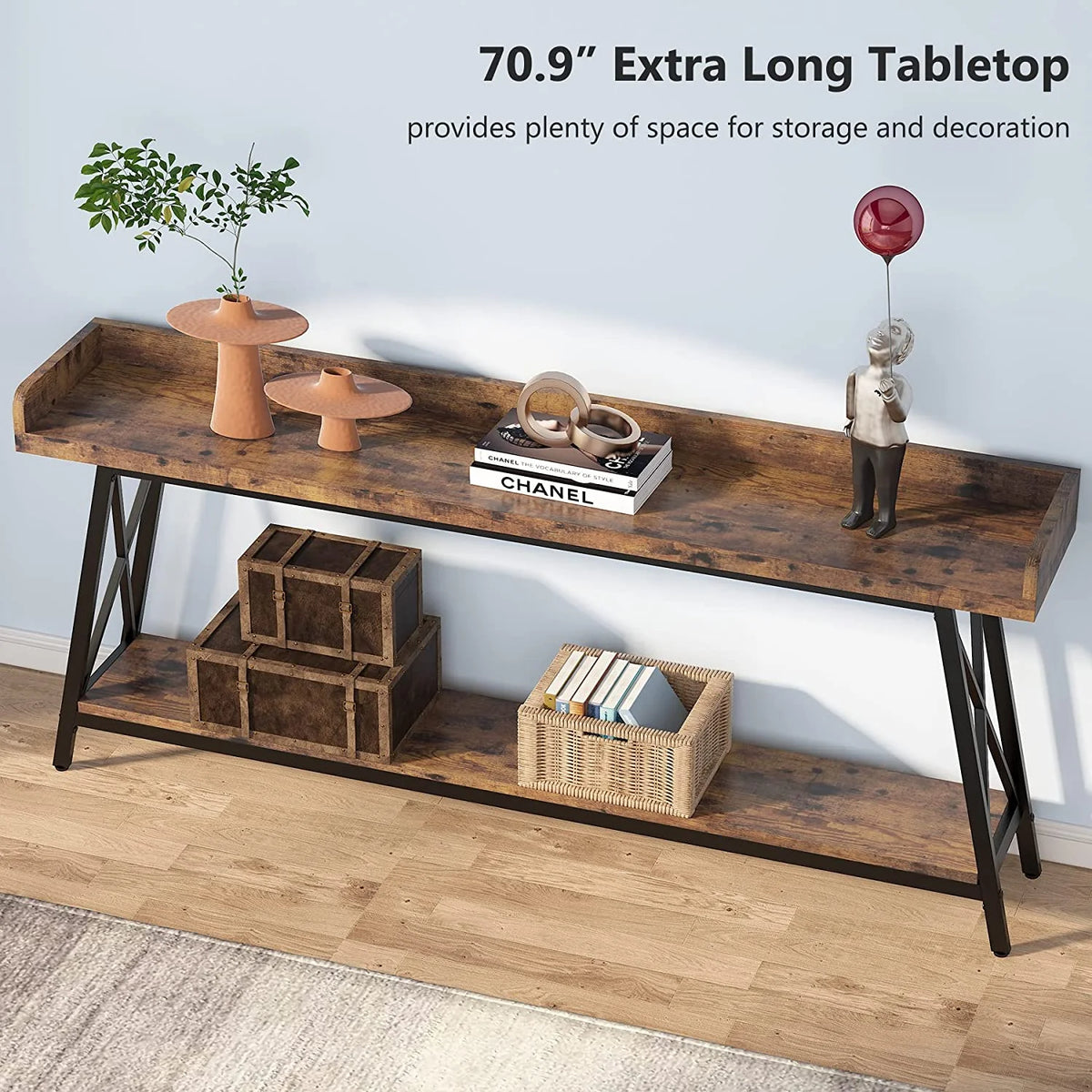 70.9 inch Narrow Sofa Table with Storage Shelf D5710