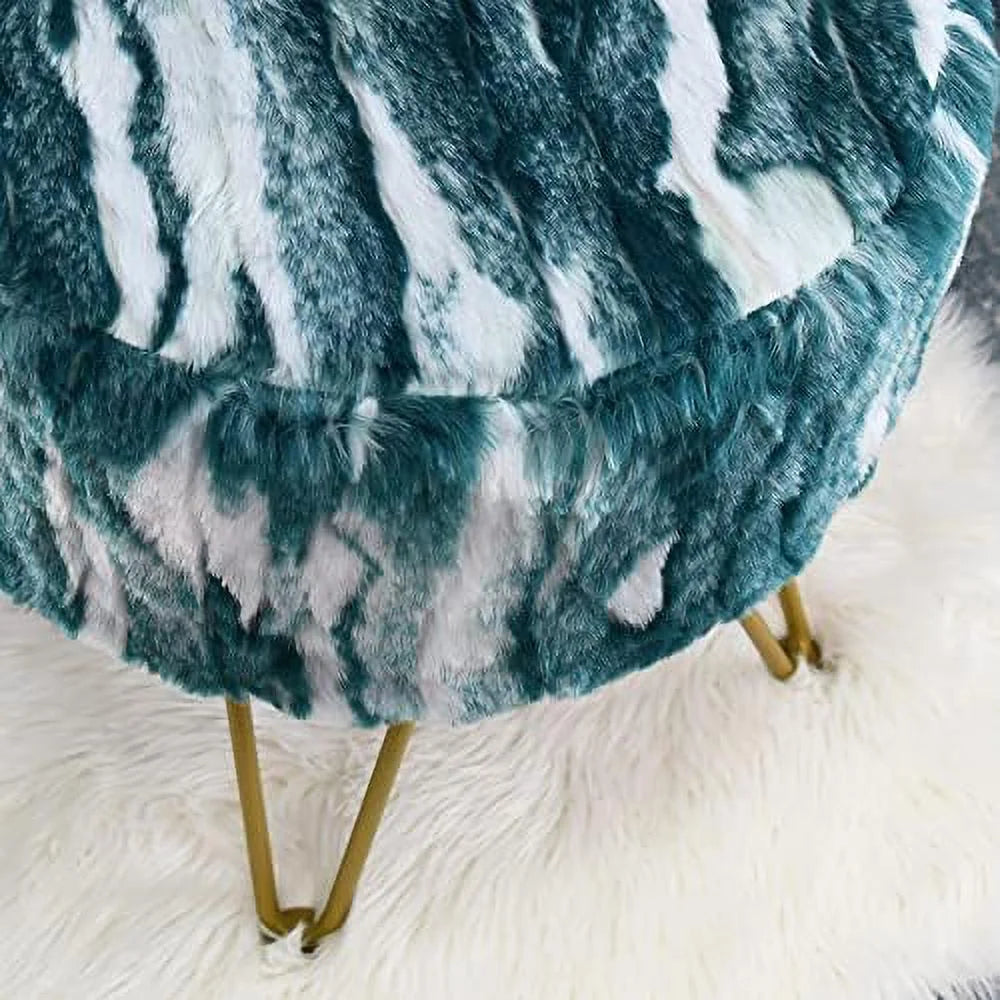 Blue Faux Fur Round Ottoman 18"x18"x18" G426