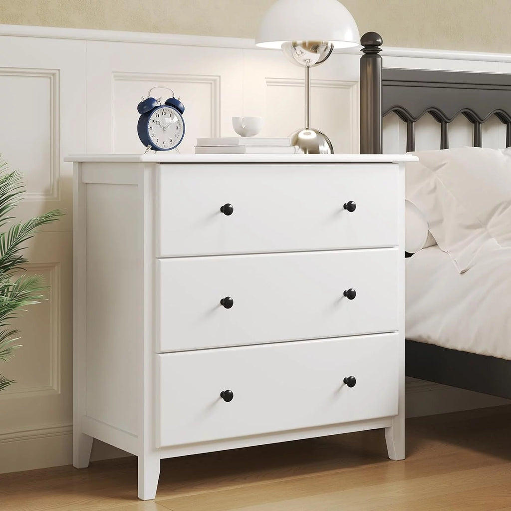 White 3 Drawer Solid Wood Dresser A8077