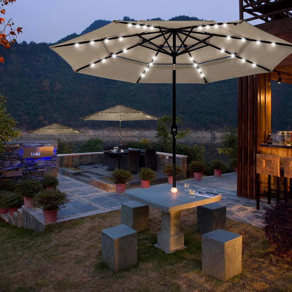 10 Ft 3 Tier Solar LED Patio Umbrella R1901