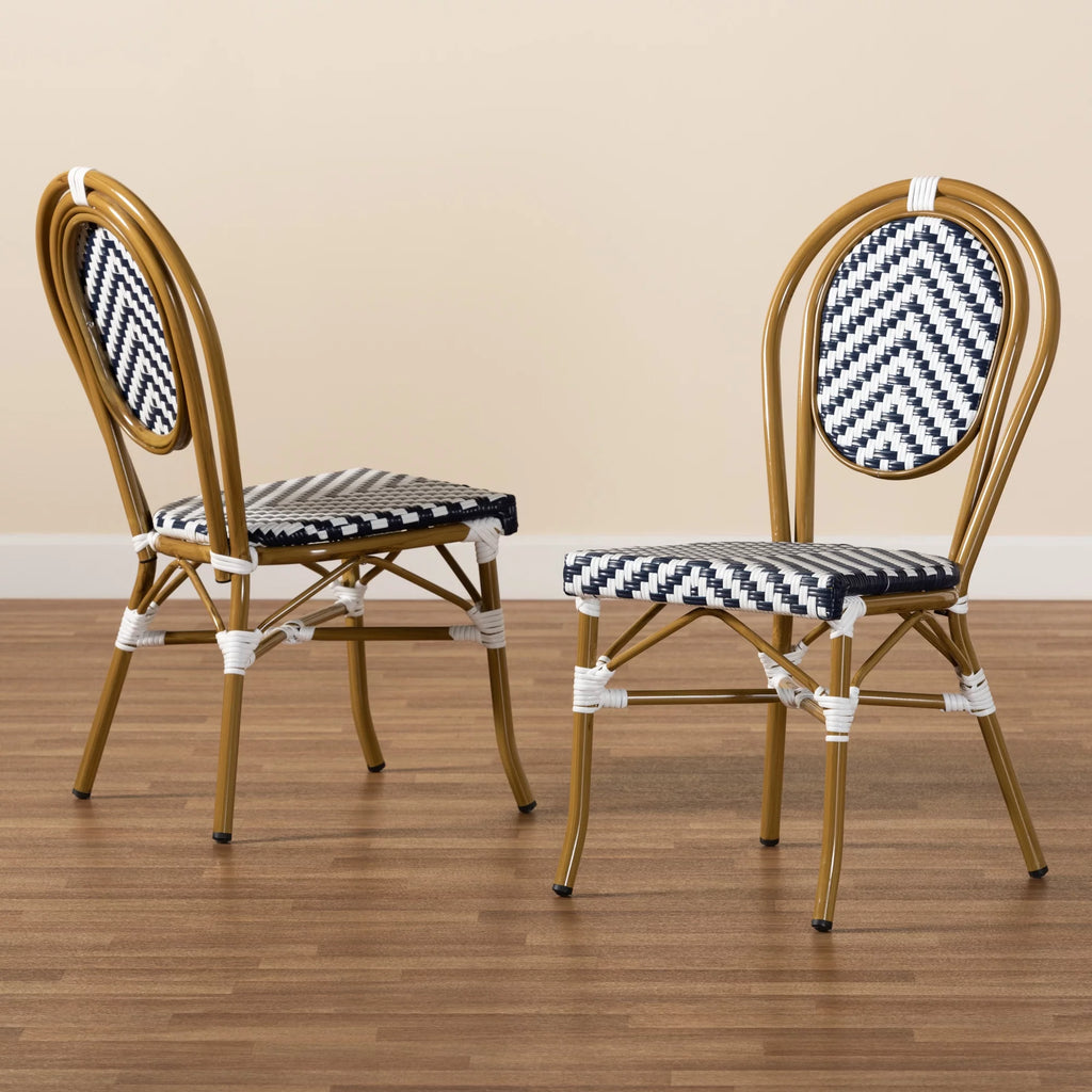 Blue and White Wicker Stacking Dining Chair Set of 2 G689191