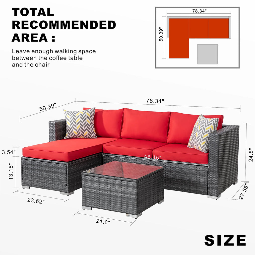 3 Piece Aegean Blue Outdoor Sectional Sofa Set W77813