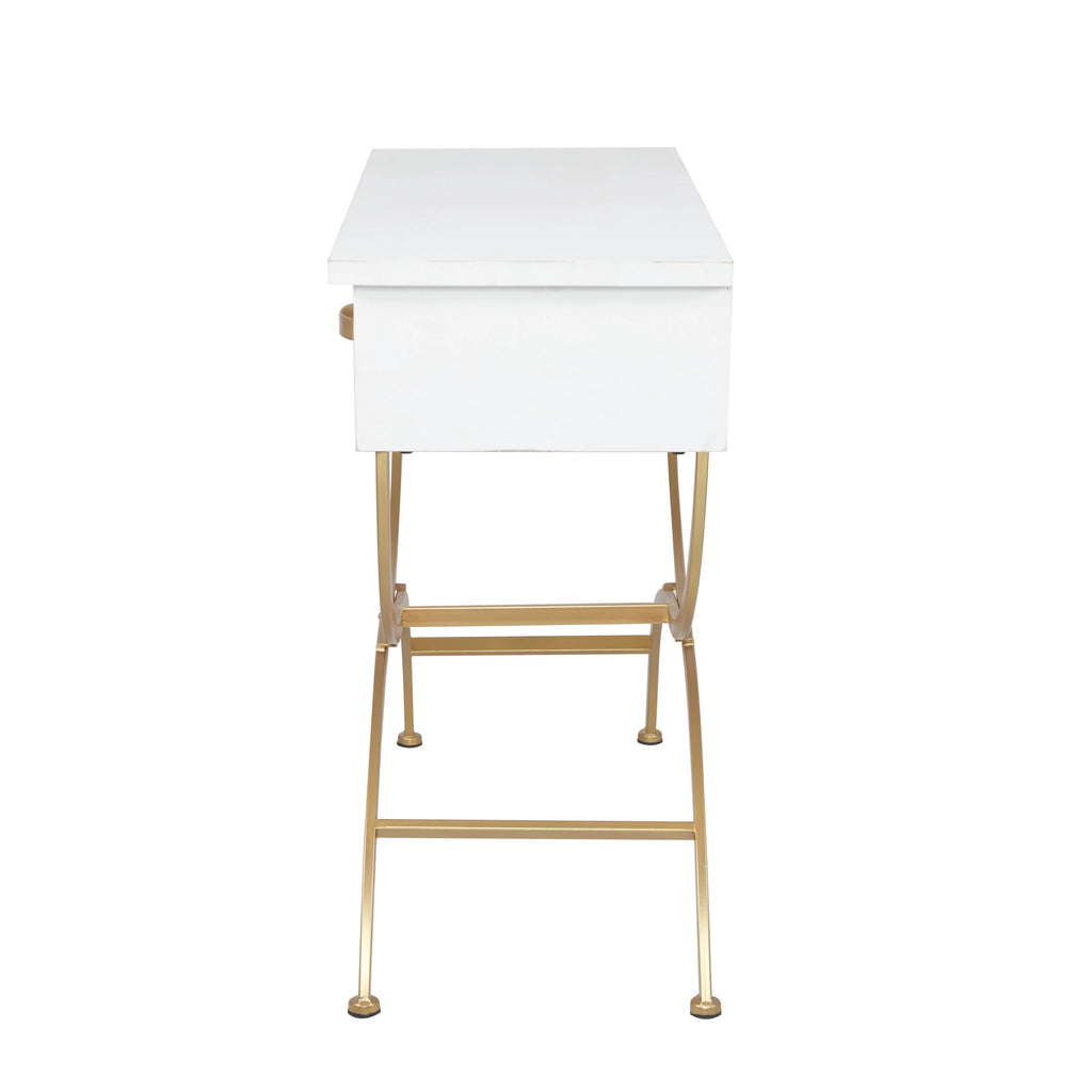 White Wood 2 Drawers Console Table with Arched Base Q501
