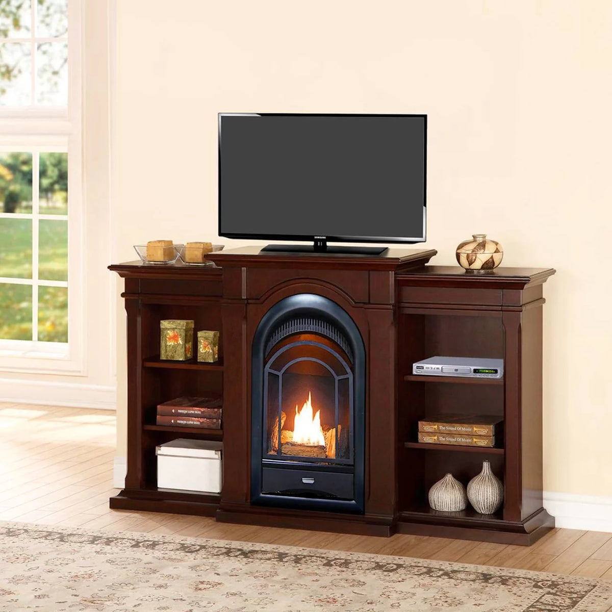 Ventless Fireplace Insert with Mantel and Shelves Q799102