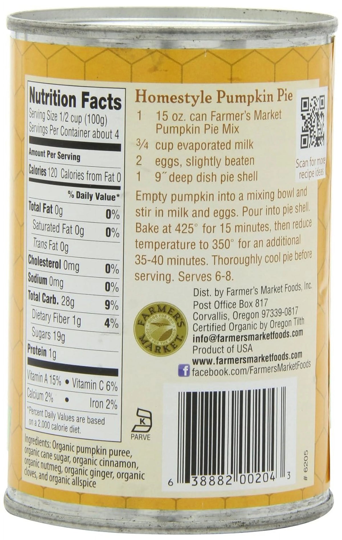 Organic Canned Pumpkin Pie Mix 15-Ounce Cans Pack Of 12 D195571