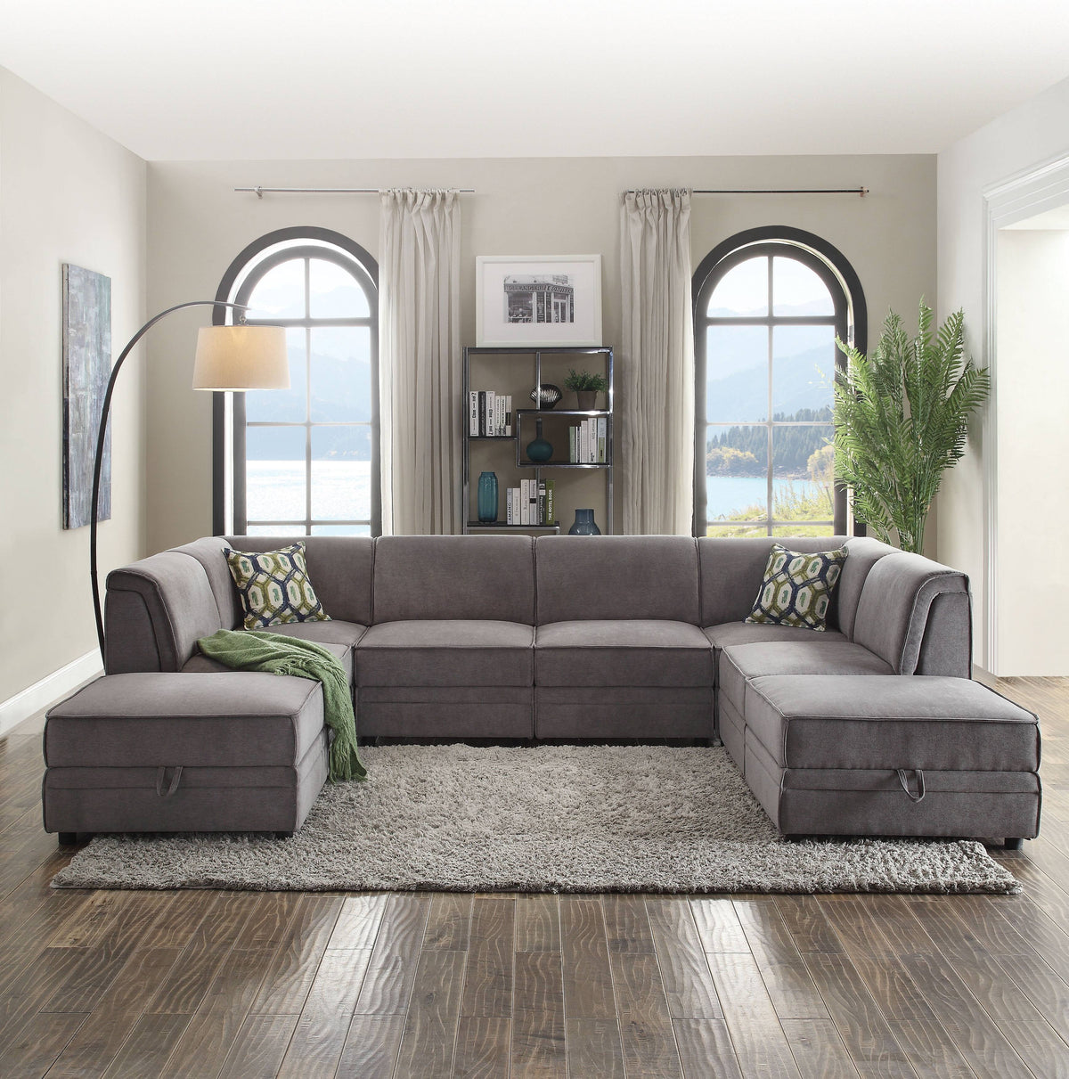 Gray Velvet Sectional Set N643