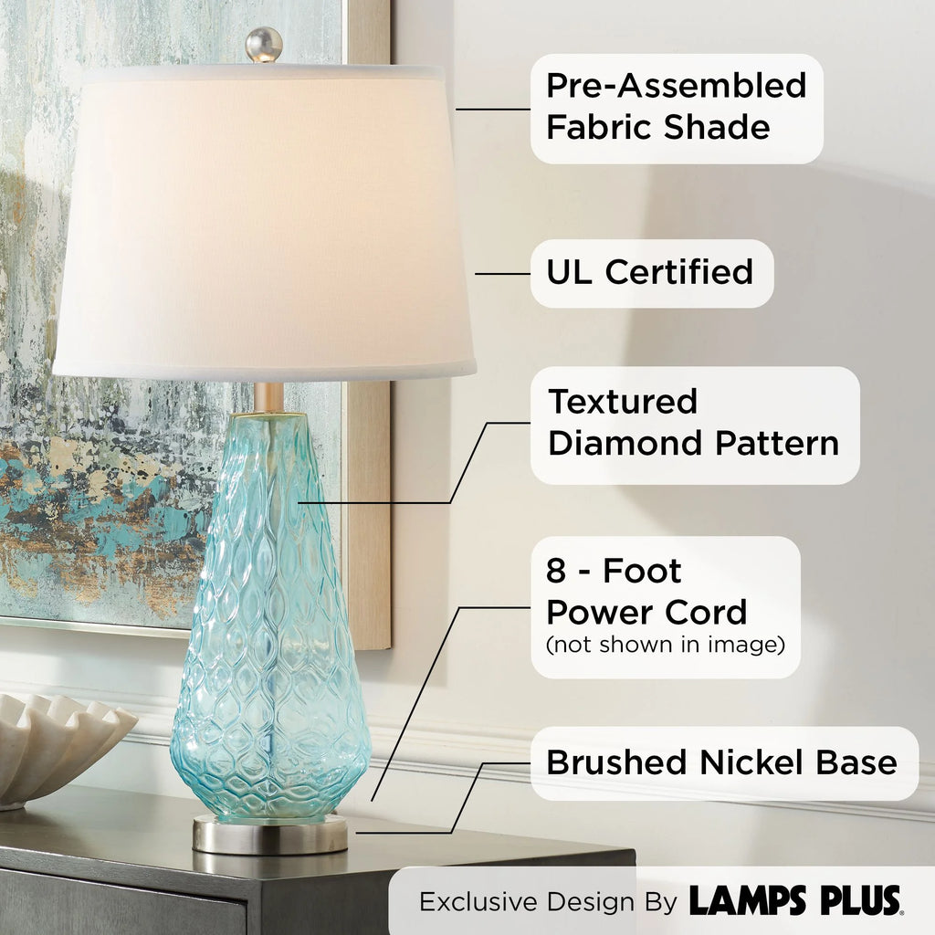Blue Textured Glass Table Lamps Set of 2 Y4891