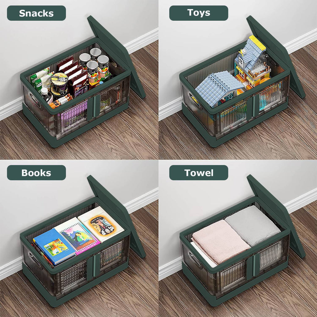 Foldable 2Pcs 32L Plastic Storage Bins with Lid and Wheels I748407