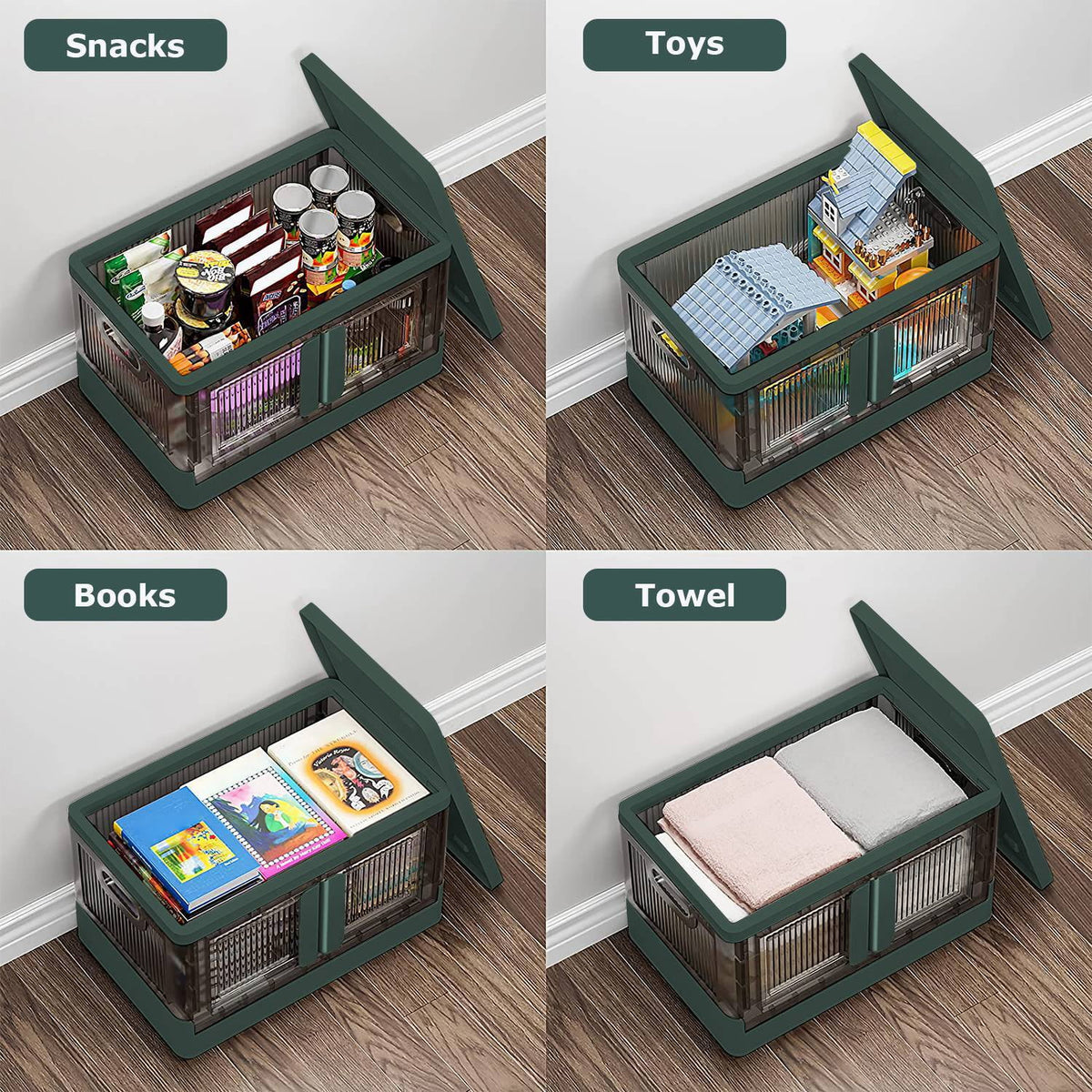 Foldable 2Pcs 32L Plastic Storage Bins with Lid and Wheels I748407
