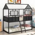 Black Metal Bunk Bed with Slide and Storage Stairs L194742